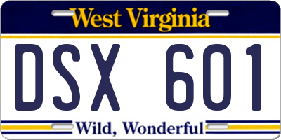 WV license plate DSX601