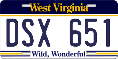 WV license plate DSX651