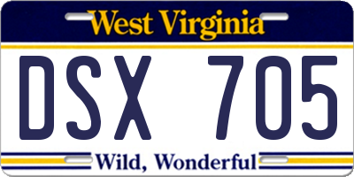 WV license plate DSX705