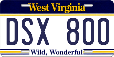 WV license plate DSX800