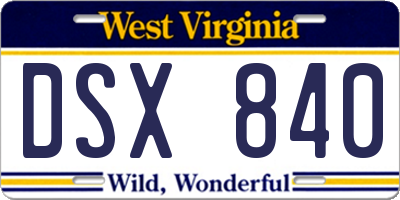 WV license plate DSX840