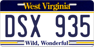 WV license plate DSX935