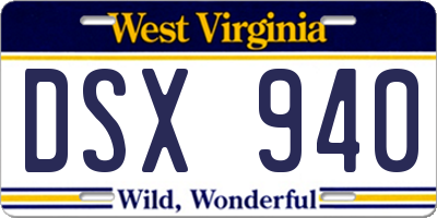 WV license plate DSX940