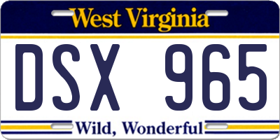 WV license plate DSX965