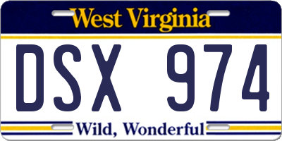 WV license plate DSX974