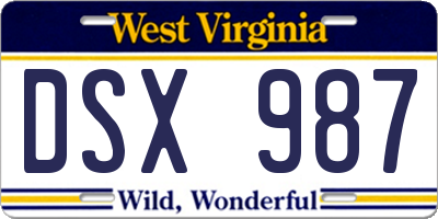 WV license plate DSX987