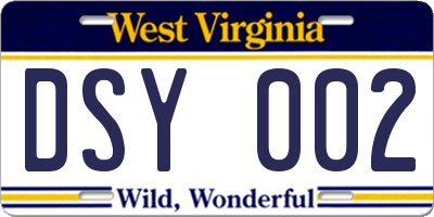 WV license plate DSY002
