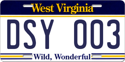 WV license plate DSY003