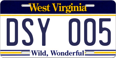 WV license plate DSY005