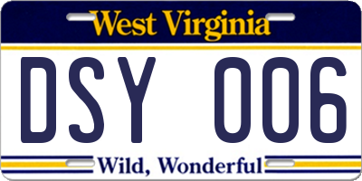 WV license plate DSY006