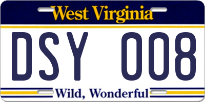 WV license plate DSY008