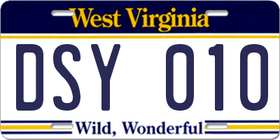 WV license plate DSY010
