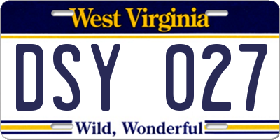 WV license plate DSY027
