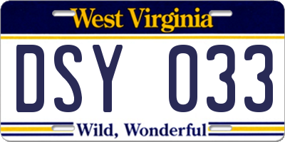 WV license plate DSY033
