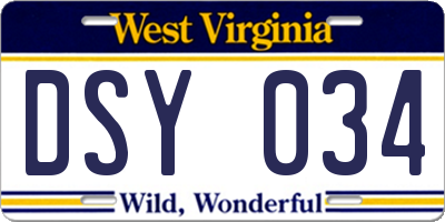 WV license plate DSY034