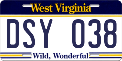 WV license plate DSY038