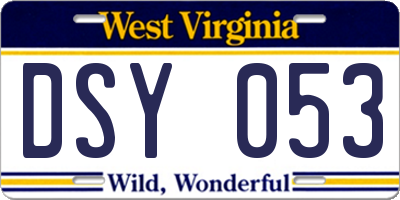 WV license plate DSY053
