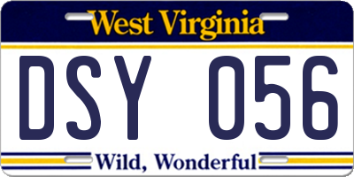 WV license plate DSY056