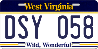 WV license plate DSY058
