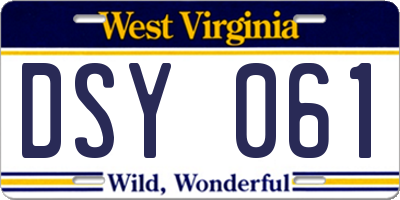 WV license plate DSY061