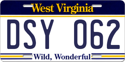 WV license plate DSY062