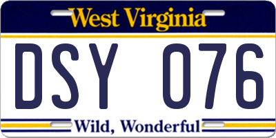WV license plate DSY076