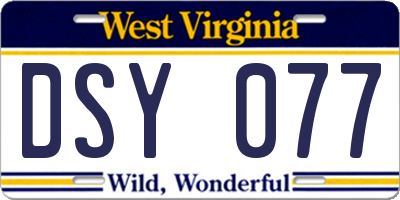 WV license plate DSY077