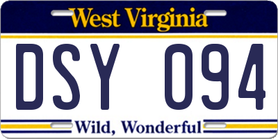 WV license plate DSY094
