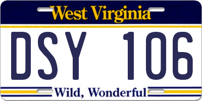 WV license plate DSY106