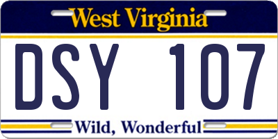WV license plate DSY107