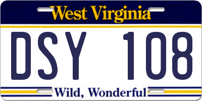 WV license plate DSY108