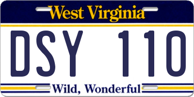 WV license plate DSY110