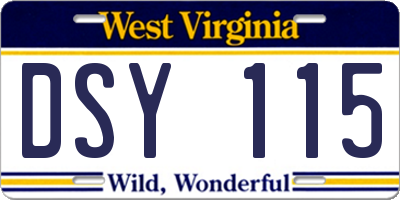 WV license plate DSY115