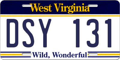 WV license plate DSY131