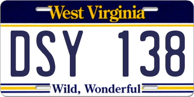 WV license plate DSY138