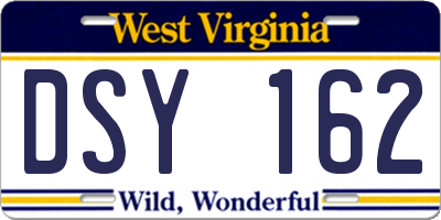 WV license plate DSY162