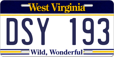 WV license plate DSY193