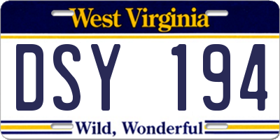 WV license plate DSY194