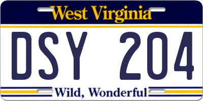 WV license plate DSY204
