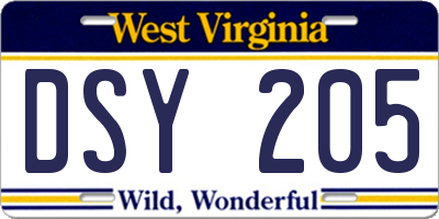 WV license plate DSY205