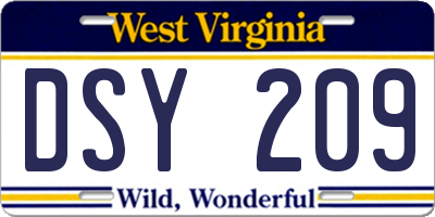 WV license plate DSY209