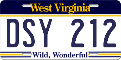 WV license plate DSY212