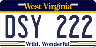 WV license plate DSY222