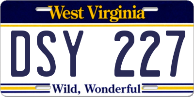 WV license plate DSY227