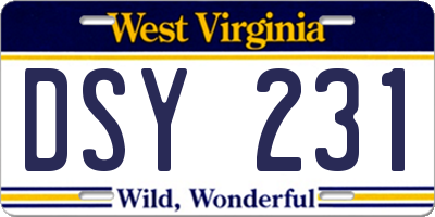 WV license plate DSY231