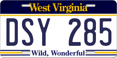 WV license plate DSY285