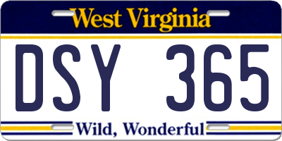 WV license plate DSY365