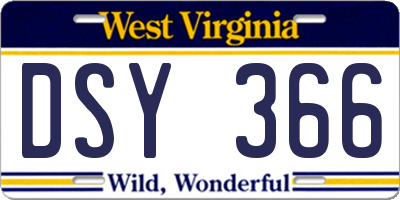 WV license plate DSY366