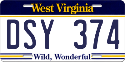 WV license plate DSY374