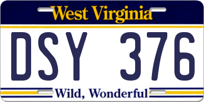 WV license plate DSY376
